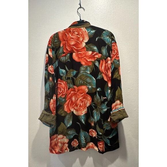 Carole Little St Tropez West Size 12 Mixed Floral Print Two Button Blazer Artsy - Picture 2 of 10
